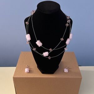 Elegant Pink Beaded Necklace and Earring Set